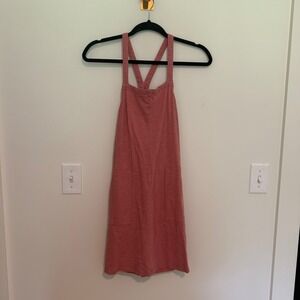 Vada Winter Womens XS Pink Slub‎ Knit Pinafore Apron Dress Cross Back Pockets